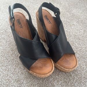 Born Black and Tan Women's Wedge Sandals